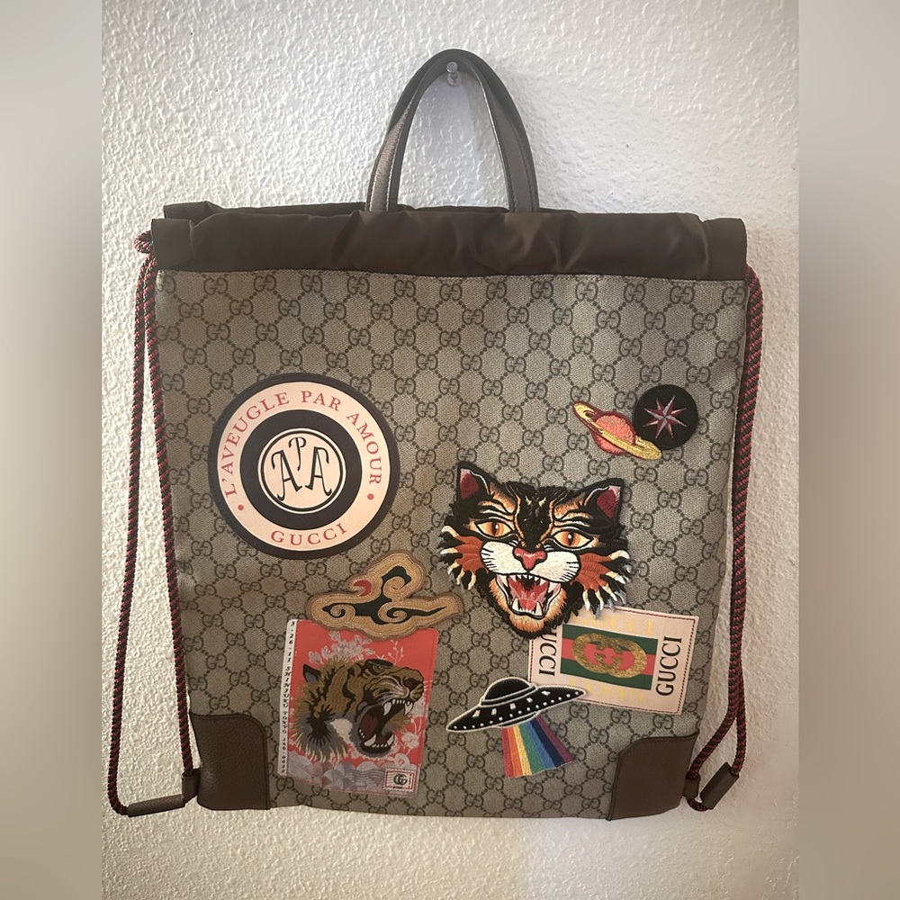 GUCCI Soft GG Supreme Monogram Courrier Drawstring Backpack